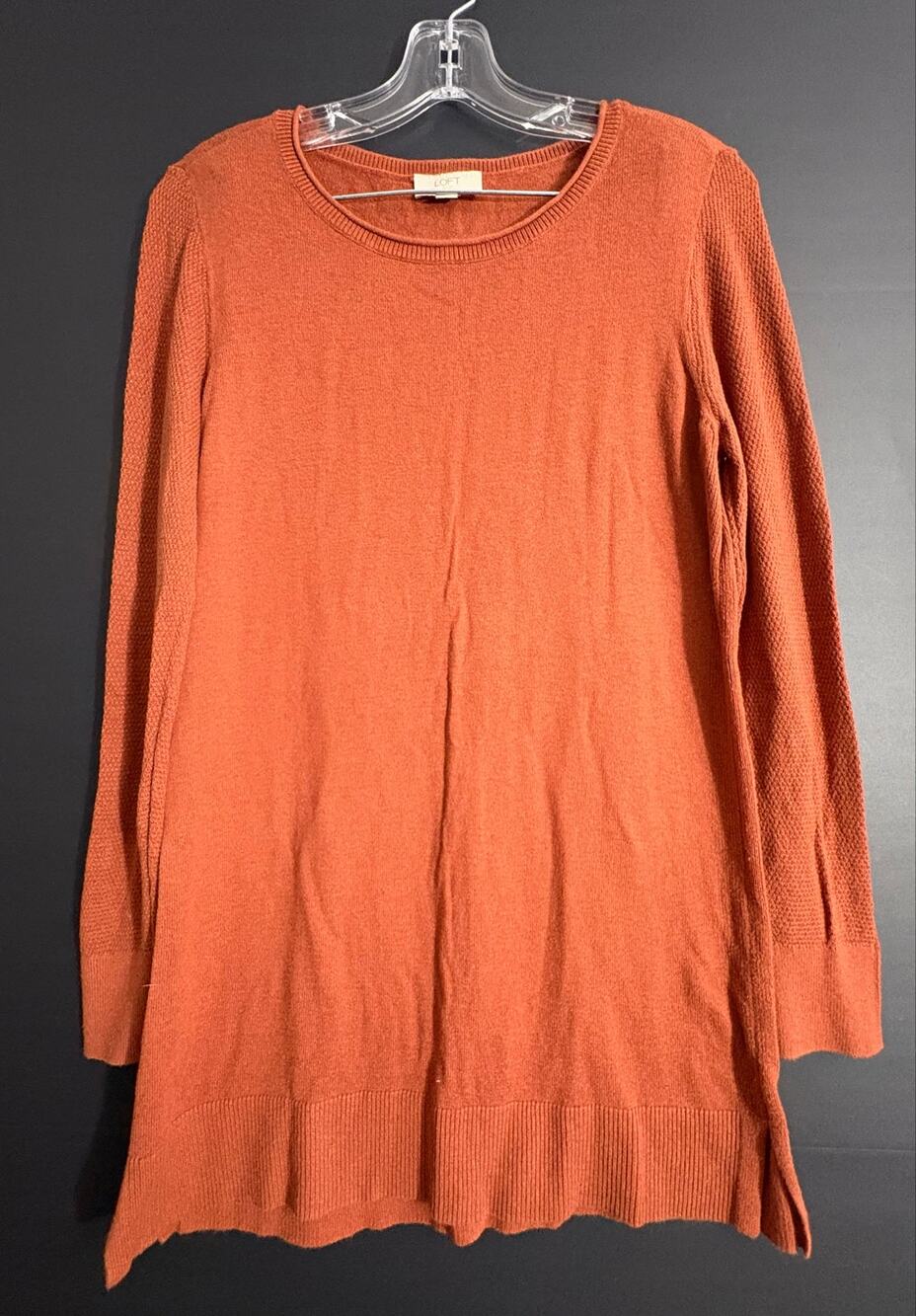 LOFT Womens Rust Orange Tunic Sweater Long Sleeve High Low Hem Fall Pullover